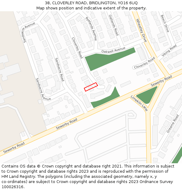 38, CLOVERLEY ROAD, BRIDLINGTON, YO16 6UQ: Location map and indicative extent of plot