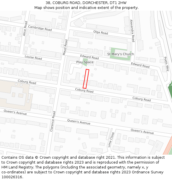 38, COBURG ROAD, DORCHESTER, DT1 2HW: Location map and indicative extent of plot