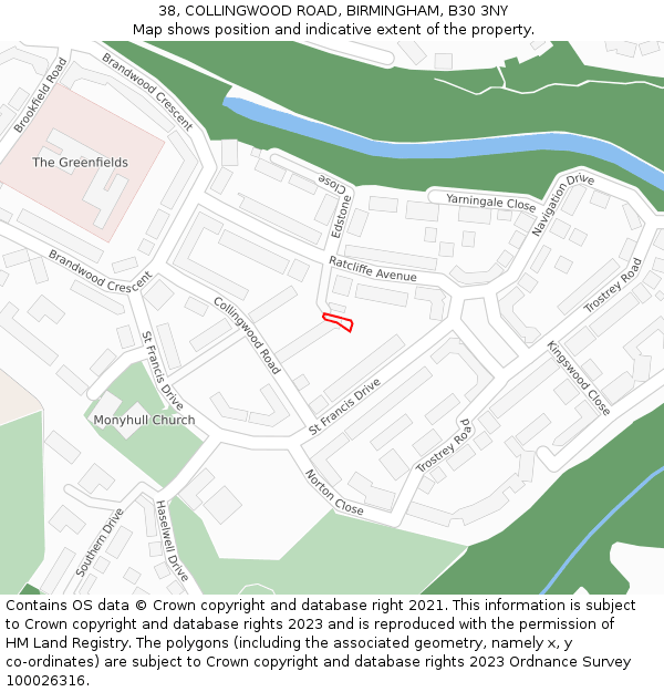 38, COLLINGWOOD ROAD, BIRMINGHAM, B30 3NY: Location map and indicative extent of plot