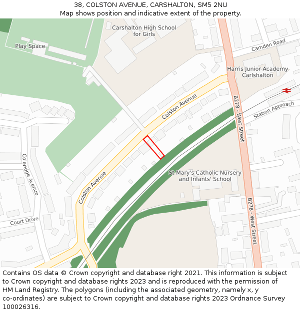 38, COLSTON AVENUE, CARSHALTON, SM5 2NU: Location map and indicative extent of plot