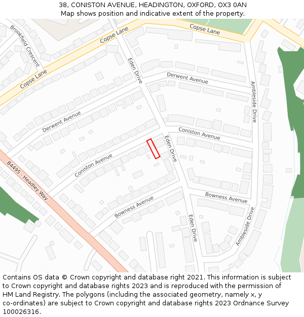 38, CONISTON AVENUE, HEADINGTON, OXFORD, OX3 0AN: Location map and indicative extent of plot