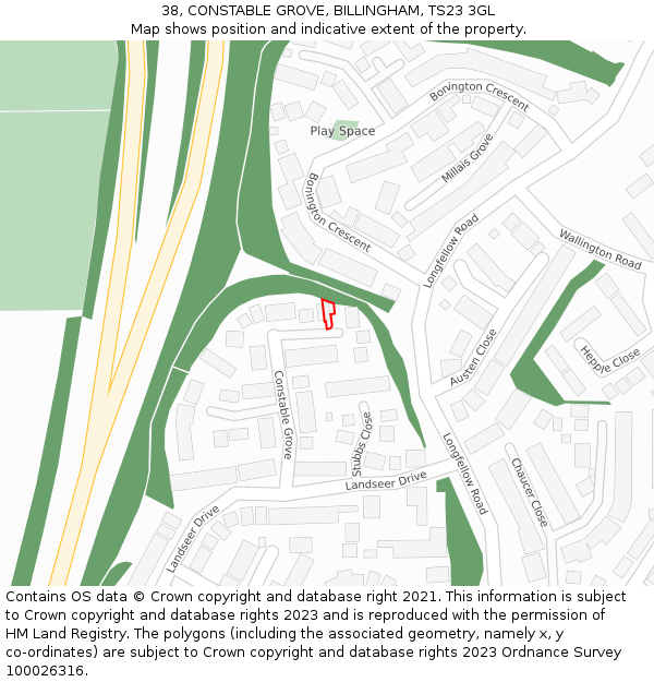 38, CONSTABLE GROVE, BILLINGHAM, TS23 3GL: Location map and indicative extent of plot