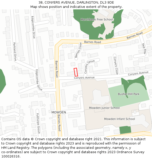 38, CONYERS AVENUE, DARLINGTON, DL3 9DE: Location map and indicative extent of plot