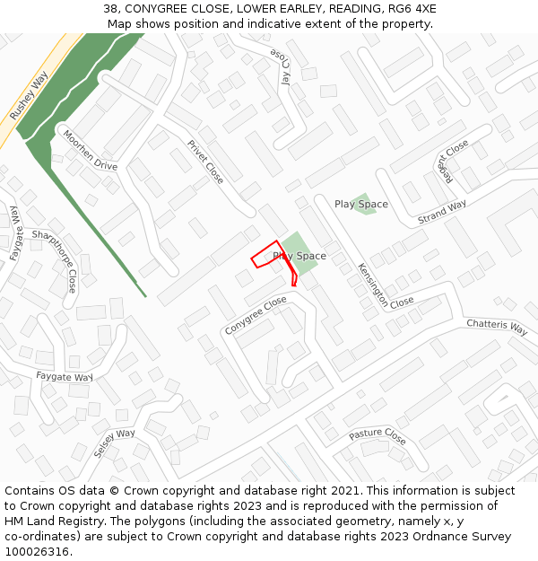 38, CONYGREE CLOSE, LOWER EARLEY, READING, RG6 4XE: Location map and indicative extent of plot