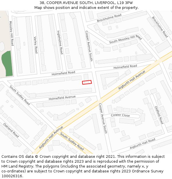 38, COOPER AVENUE SOUTH, LIVERPOOL, L19 3PW: Location map and indicative extent of plot