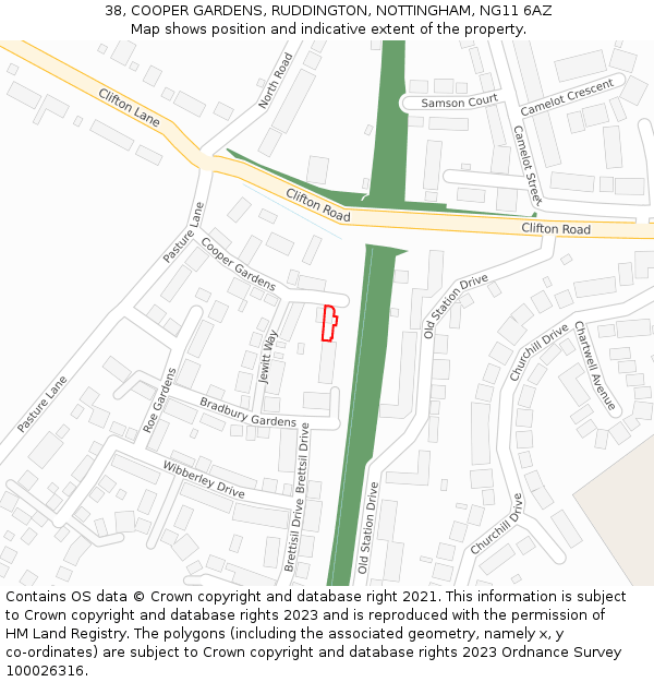 38, COOPER GARDENS, RUDDINGTON, NOTTINGHAM, NG11 6AZ: Location map and indicative extent of plot