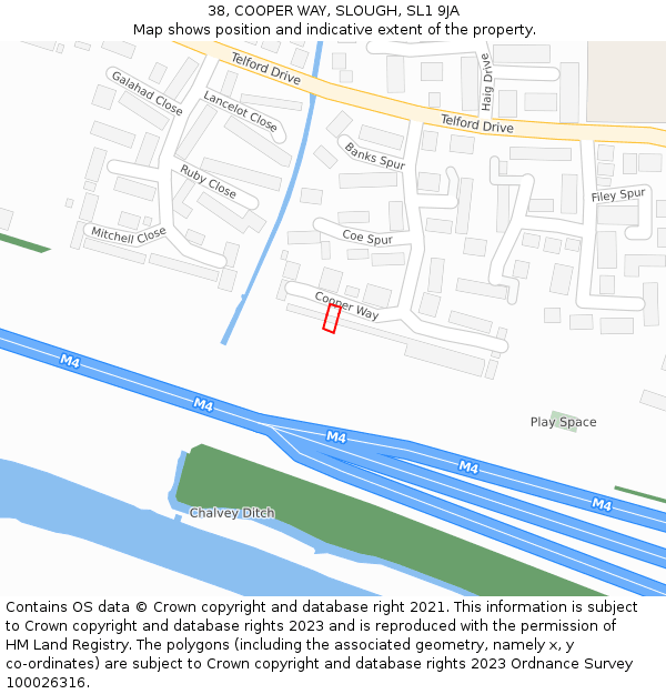 38, COOPER WAY, SLOUGH, SL1 9JA: Location map and indicative extent of plot