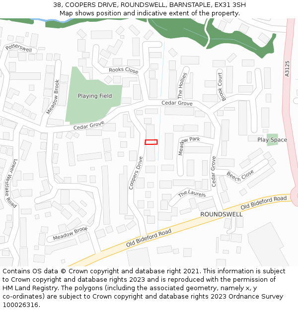 38, COOPERS DRIVE, ROUNDSWELL, BARNSTAPLE, EX31 3SH: Location map and indicative extent of plot