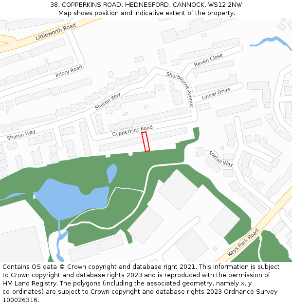 38, COPPERKINS ROAD, HEDNESFORD, CANNOCK, WS12 2NW: Location map and indicative extent of plot