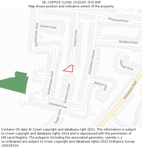 38, COPPICE CLOSE, DUDLEY, DY3 3NP: Location map and indicative extent of plot