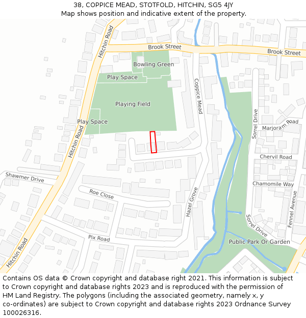 38, COPPICE MEAD, STOTFOLD, HITCHIN, SG5 4JY: Location map and indicative extent of plot