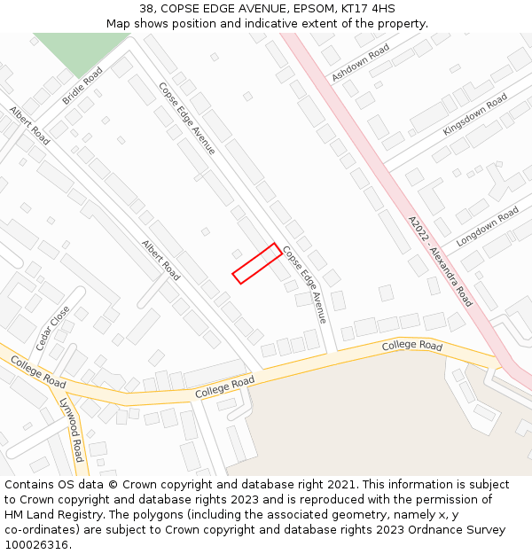 38, COPSE EDGE AVENUE, EPSOM, KT17 4HS: Location map and indicative extent of plot