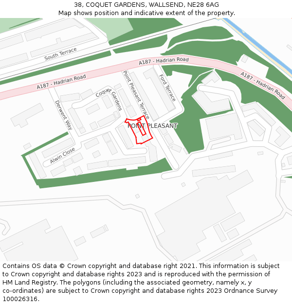 38, COQUET GARDENS, WALLSEND, NE28 6AG: Location map and indicative extent of plot
