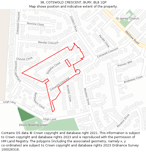 38, COTSWOLD CRESCENT, BURY, BL8 1QP: Location map and indicative extent of plot