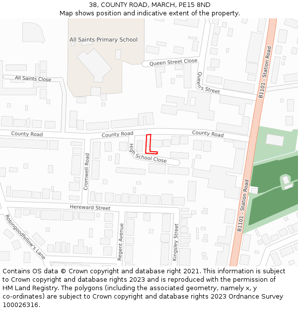 38, COUNTY ROAD, MARCH, PE15 8ND: Location map and indicative extent of plot