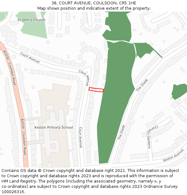 38, COURT AVENUE, COULSDON, CR5 1HE: Location map and indicative extent of plot