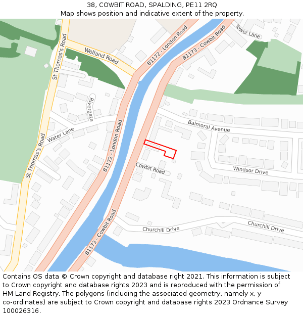 38, COWBIT ROAD, SPALDING, PE11 2RQ: Location map and indicative extent of plot