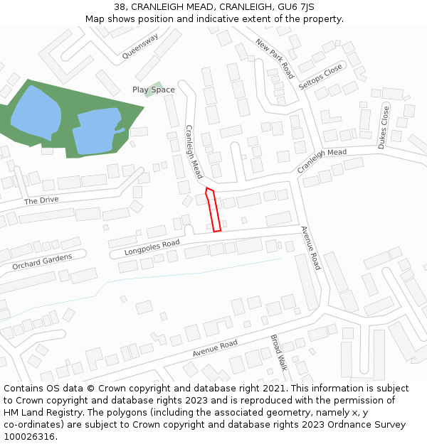 38, CRANLEIGH MEAD, CRANLEIGH, GU6 7JS: Location map and indicative extent of plot