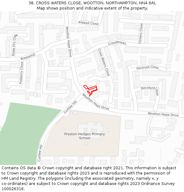 38, CROSS WATERS CLOSE, WOOTTON, NORTHAMPTON, NN4 6AL: Location map and indicative extent of plot