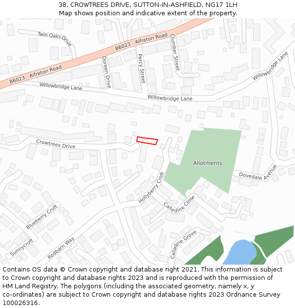 38, CROWTREES DRIVE, SUTTON-IN-ASHFIELD, NG17 1LH: Location map and indicative extent of plot