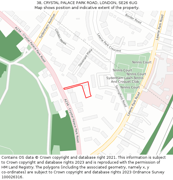 38, CRYSTAL PALACE PARK ROAD, LONDON, SE26 6UG: Location map and indicative extent of plot