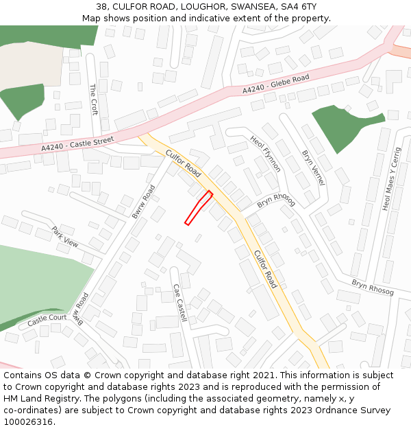 38, CULFOR ROAD, LOUGHOR, SWANSEA, SA4 6TY: Location map and indicative extent of plot