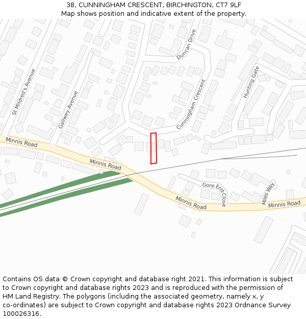 38, CUNNINGHAM CRESCENT, BIRCHINGTON, CT7 9LF: Location map and indicative extent of plot