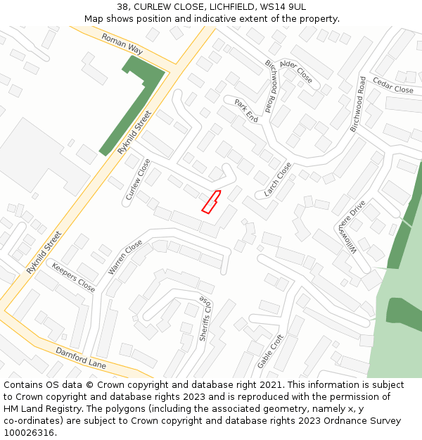 38, CURLEW CLOSE, LICHFIELD, WS14 9UL: Location map and indicative extent of plot