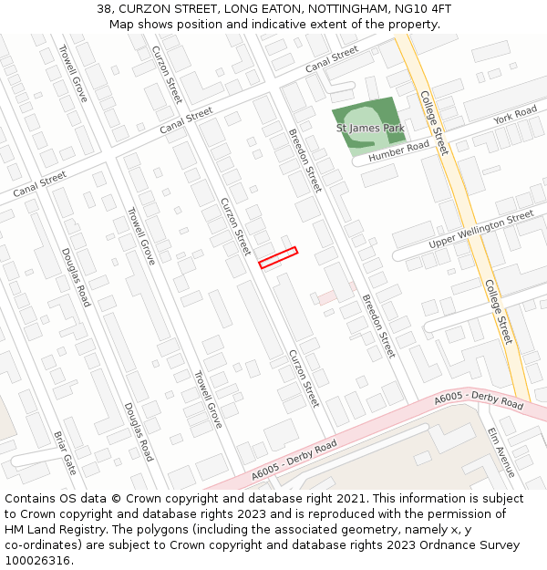 38, CURZON STREET, LONG EATON, NOTTINGHAM, NG10 4FT: Location map and indicative extent of plot