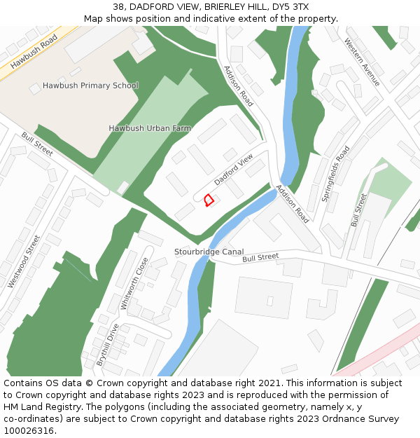 38, DADFORD VIEW, BRIERLEY HILL, DY5 3TX: Location map and indicative extent of plot