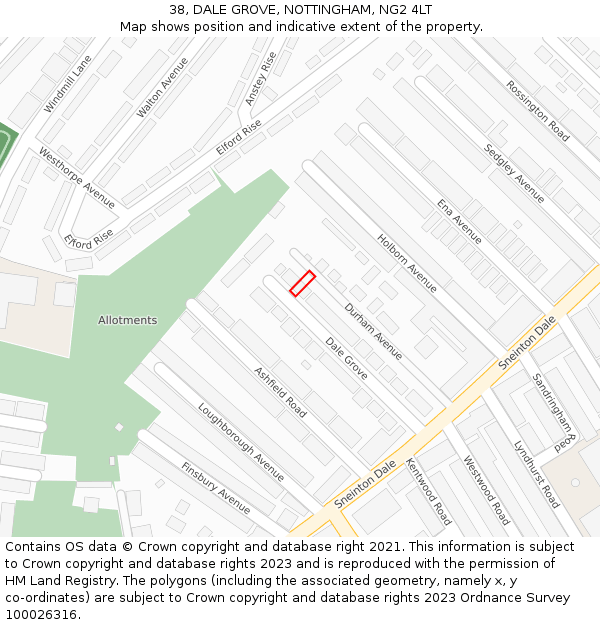 38, DALE GROVE, NOTTINGHAM, NG2 4LT: Location map and indicative extent of plot