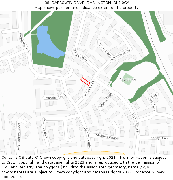 38, DARROWBY DRIVE, DARLINGTON, DL3 0GY: Location map and indicative extent of plot