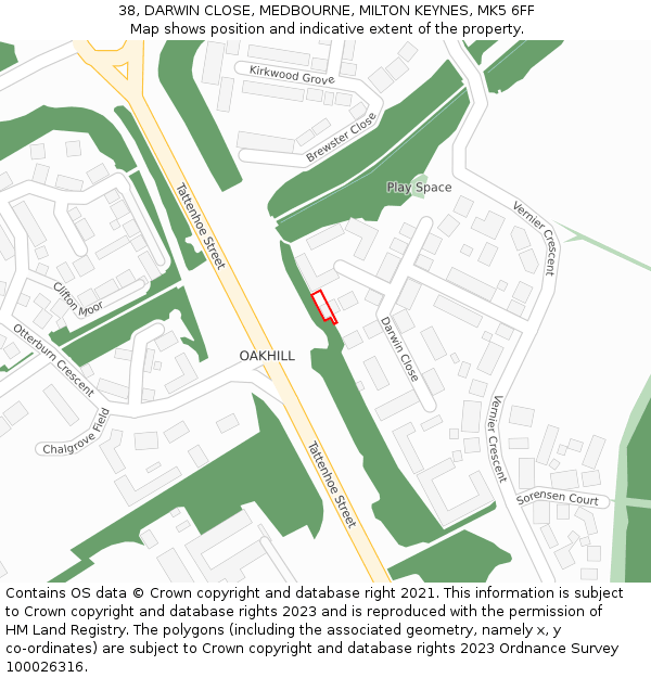 38, DARWIN CLOSE, MEDBOURNE, MILTON KEYNES, MK5 6FF: Location map and indicative extent of plot