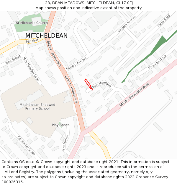 38, DEAN MEADOWS, MITCHELDEAN, GL17 0EJ: Location map and indicative extent of plot