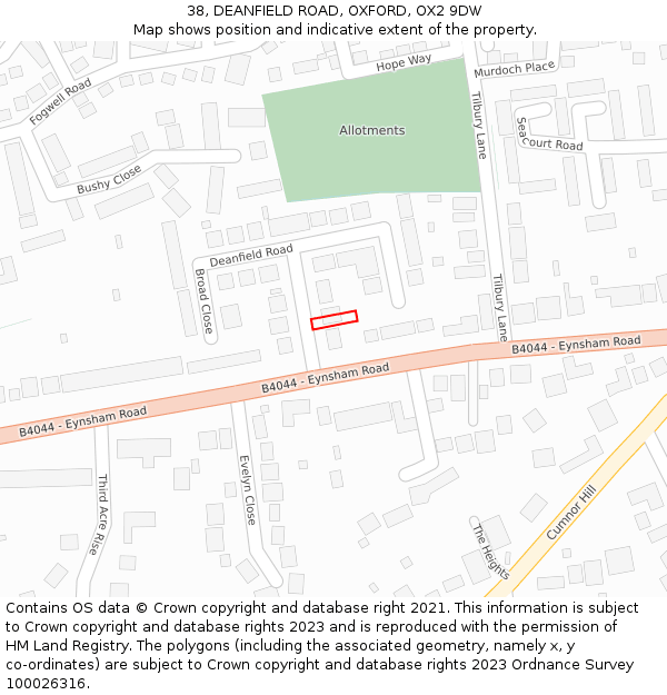 38, DEANFIELD ROAD, OXFORD, OX2 9DW: Location map and indicative extent of plot