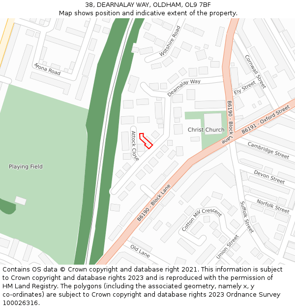 38, DEARNALAY WAY, OLDHAM, OL9 7BF: Location map and indicative extent of plot