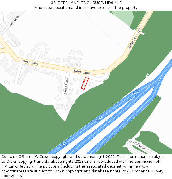 38, DEEP LANE, BRIGHOUSE, HD6 4HF: Location map and indicative extent of plot