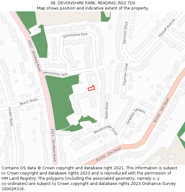 38, DEVONSHIRE PARK, READING, RG2 7DX: Location map and indicative extent of plot