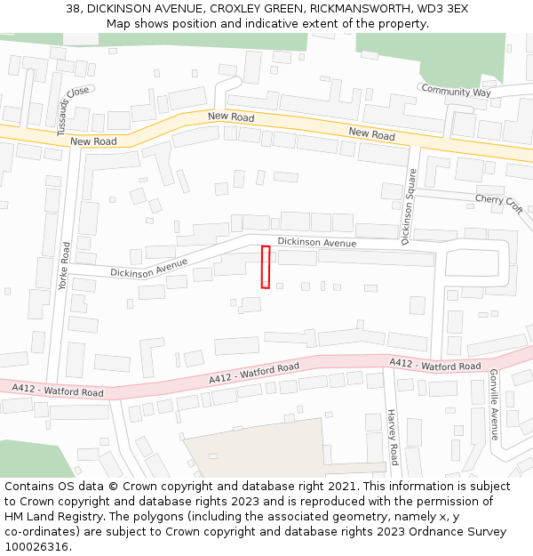 38, DICKINSON AVENUE, CROXLEY GREEN, RICKMANSWORTH, WD3 3EX: Location map and indicative extent of plot