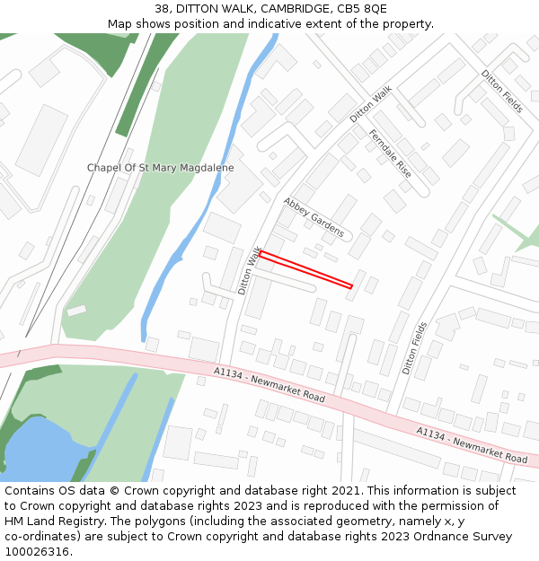 38, DITTON WALK, CAMBRIDGE, CB5 8QE: Location map and indicative extent of plot