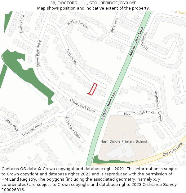 38, DOCTORS HILL, STOURBRIDGE, DY9 0YE: Location map and indicative extent of plot