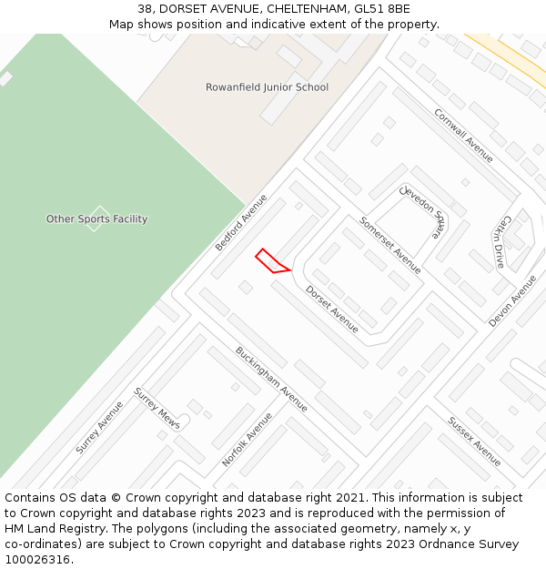 38, DORSET AVENUE, CHELTENHAM, GL51 8BE: Location map and indicative extent of plot