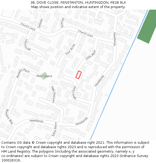 38, DOVE CLOSE, FENSTANTON, HUNTINGDON, PE28 9LX: Location map and indicative extent of plot