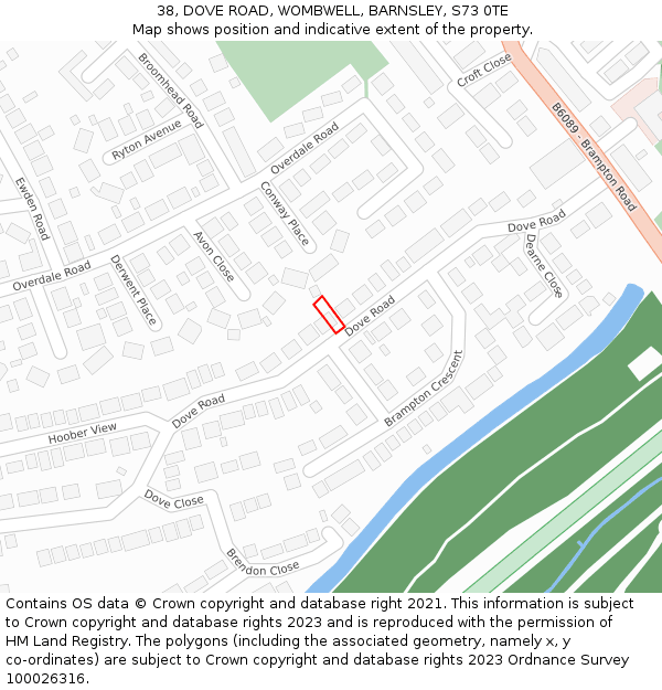 38, DOVE ROAD, WOMBWELL, BARNSLEY, S73 0TE: Location map and indicative extent of plot