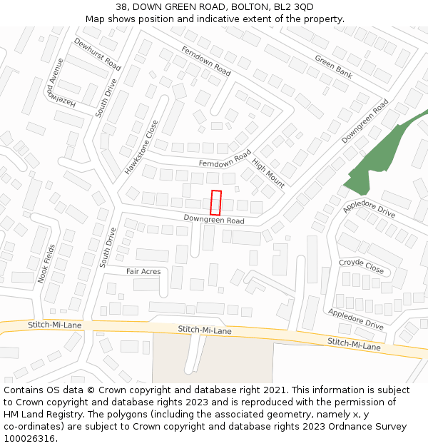 38, DOWN GREEN ROAD, BOLTON, BL2 3QD: Location map and indicative extent of plot