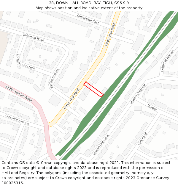 38, DOWN HALL ROAD, RAYLEIGH, SS6 9LY: Location map and indicative extent of plot