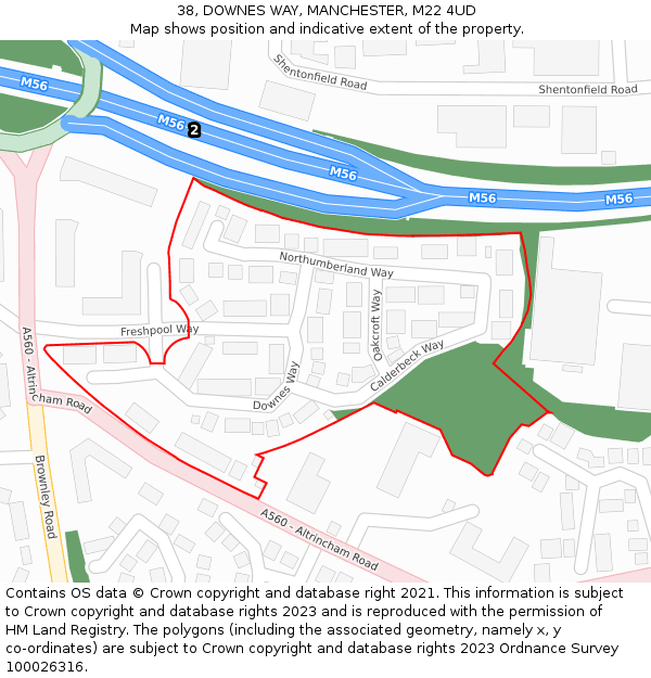 38, DOWNES WAY, MANCHESTER, M22 4UD: Location map and indicative extent of plot