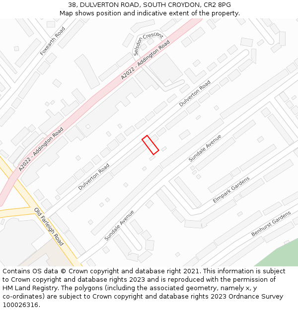 38, DULVERTON ROAD, SOUTH CROYDON, CR2 8PG: Location map and indicative extent of plot