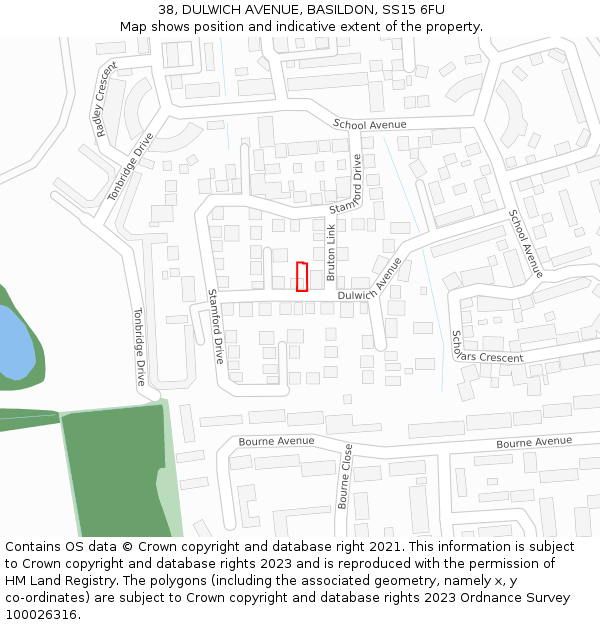 38, DULWICH AVENUE, BASILDON, SS15 6FU: Location map and indicative extent of plot