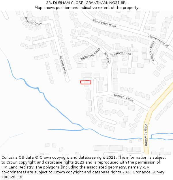 38, DURHAM CLOSE, GRANTHAM, NG31 8RL: Location map and indicative extent of plot